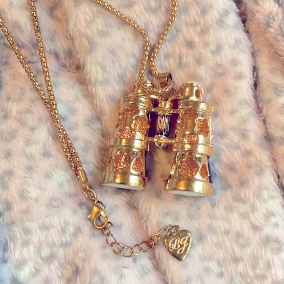 Crystal binoculars charm necklace rare ! Gold plated bj sparkly - Picture 2 of 4
